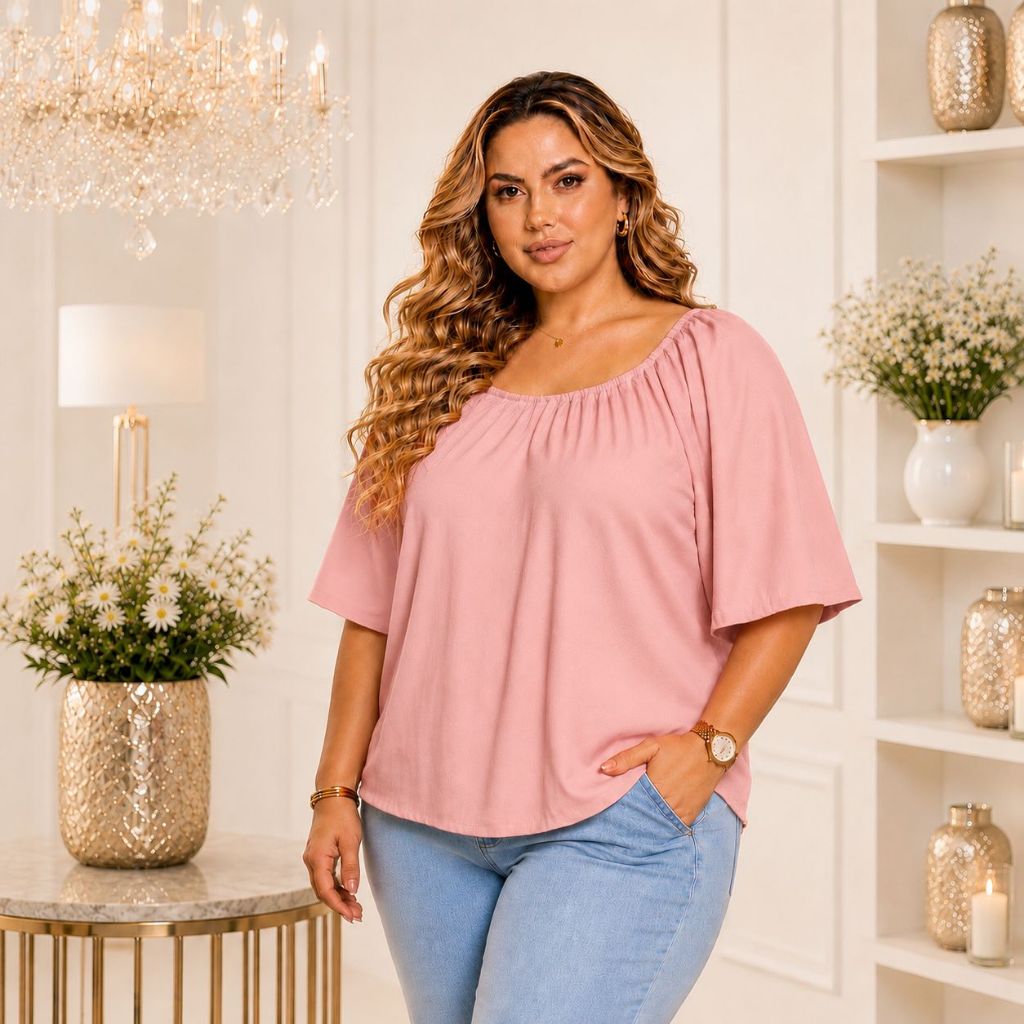 Blusa lisa plus size com mangas soltinha fresquinha confortável ombro a ombro chique Blusa lisa plus size com mangas soltinha fresquinha confortável ombro a ombro chique - Oferta na Shopee