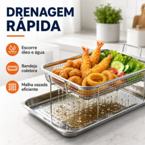 Bandeja com Escorredor Aço Inox Retangular Escorredor de Óleo Multiuso para Fritura Pastel Salgados Utensílio Cozinha - Oferta na Shopee