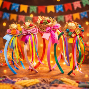 Kit Arquinhos Festa Junina Infantil Adulto Tiara Caipira com Fitas Coloridas 3 6 12 Unidades - Oferta na Shopee