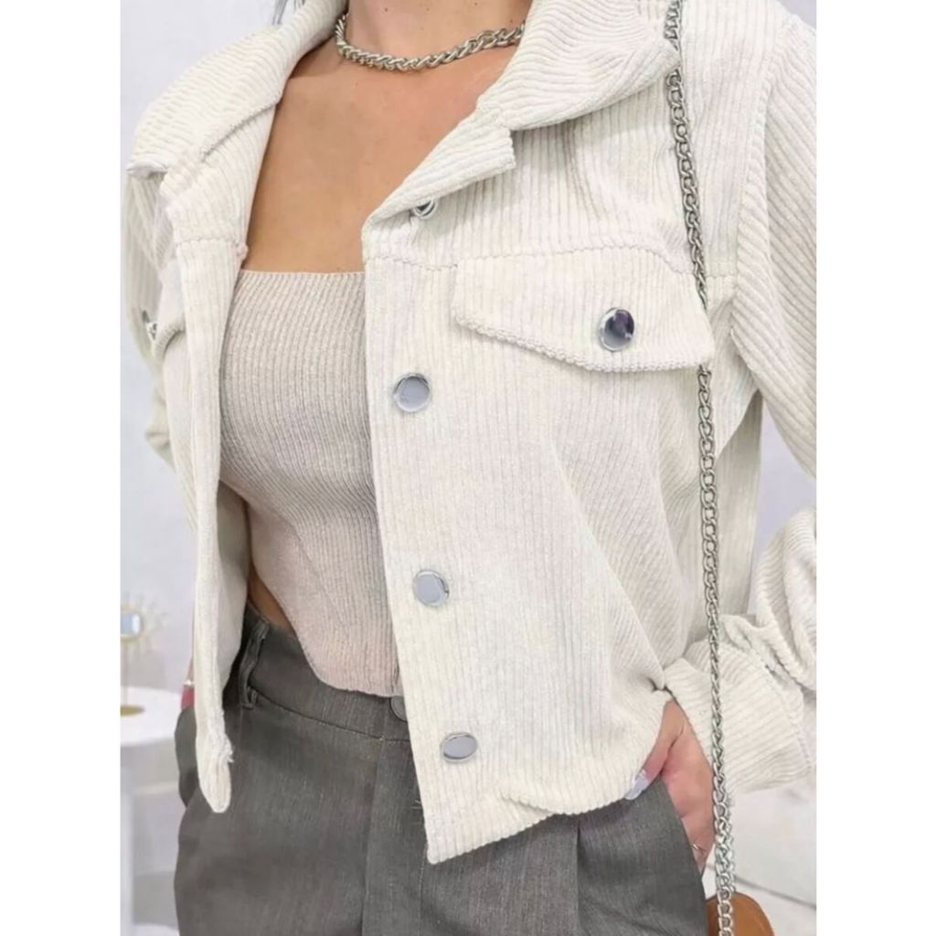 Jaqueta Feminina Estilosa Casual Cotelê Manga Longa com Botões Jaqueta Feminina Estilosa Casual Cotelê Manga Longa com Botões - Oferta na Shopee