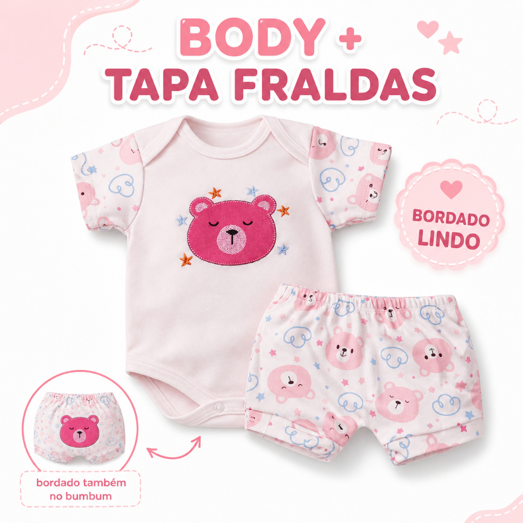 Body Com Tapa Fraldas Conjunto Bebê Menina em Malha Suedine 100% Algodão Macio Confortável Bordado Body Com Tapa Fraldas Conjunto Bebê Menina em Malha Suedine 100% Algodão Macio Confortável Bordado - Oferta na Shopee