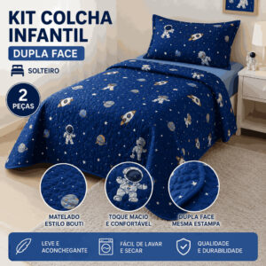 Kit Colcha Infantil Solteiro Matelada Bouti Dupla Face 2 Peças Menino Menina Cobre Leito Infantil 1