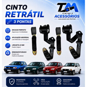 PAR TRASEIRO CINTO RETRÁTIL 3 PONTAS COM FÊMEA TRASEIRO UNIVERSAL - Oferta na Shopee