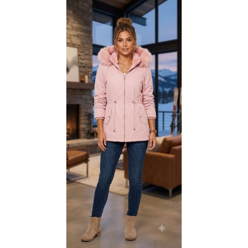 jaqueta parka forjada com pelúcia capuz removível bolso e cordões de ajustes jaqueta parka forjada com pelúcia capuz removível bolso e cordões de ajustes - Oferta na Shopee