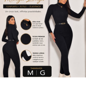 Macacão Feminino Manga Longa Canelado Gringa Virginia Ziper - Oferta na Shopee