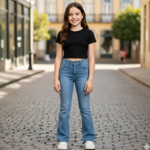 Calça Flare Boca de Sino Boiadeira Infantil e Juvenil Modelagem Cos Alta - Oferta na Shopee