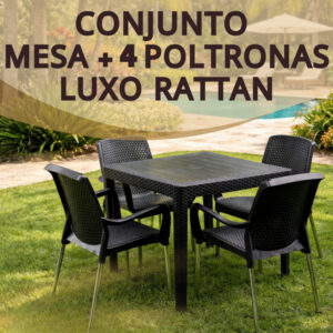 Conjunto de Mesa com 4 Poltronas Rattan Luxo com Braço Reforçadas UV Empilhável Área Lazer Festa Bar - Oferta na Shopee