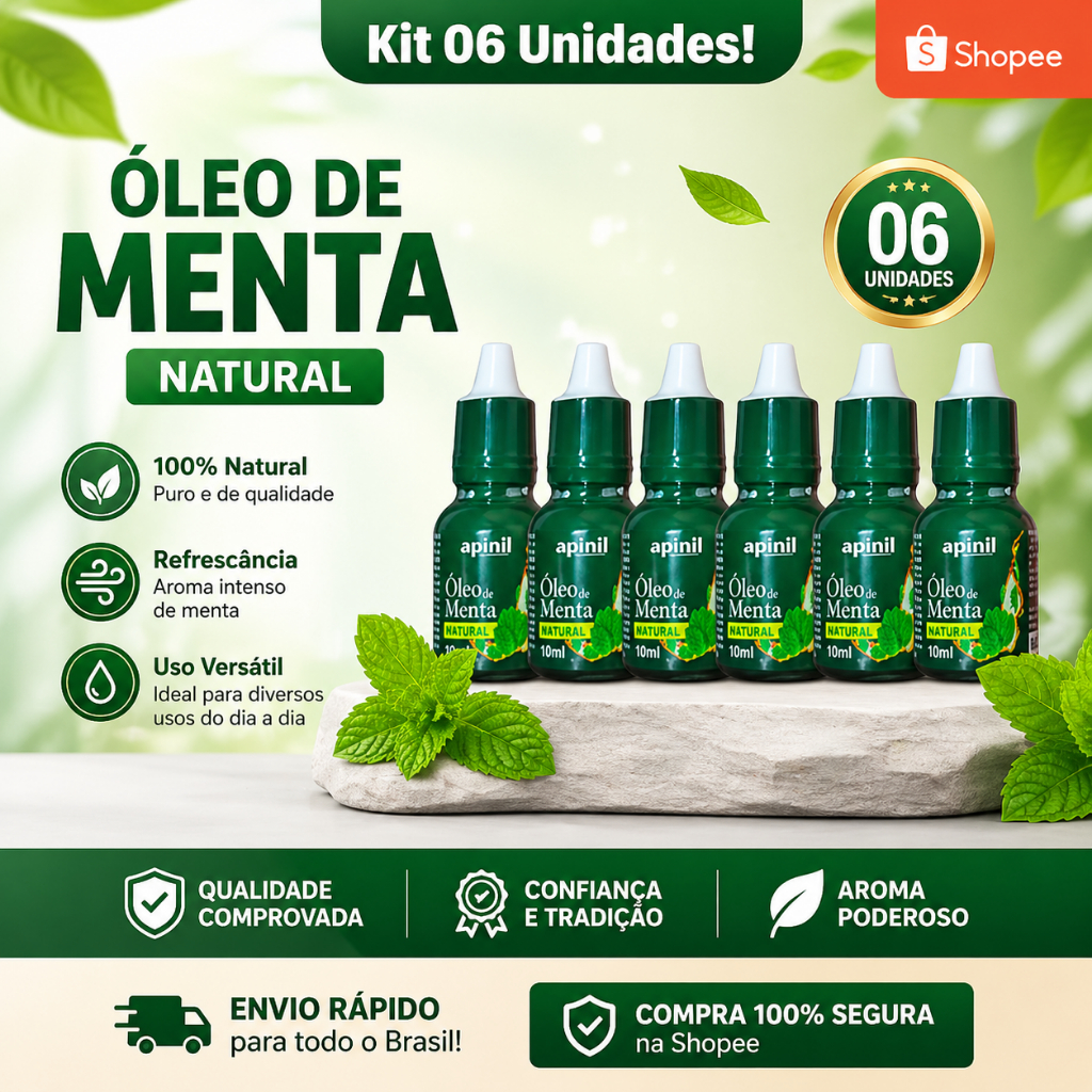 KIT 06 UNIDADES – ÓLEO DE MENTA NATURAL APINIL KIT 06 UNIDADES – ÓLEO DE MENTA NATURAL APINIL - Oferta na Shopee