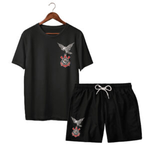 Kit Masculino Camisa e Shorts Gavião Corinthians Timão Fiel SCCP Conjunto Preto e Branco - Oferta na Shopee