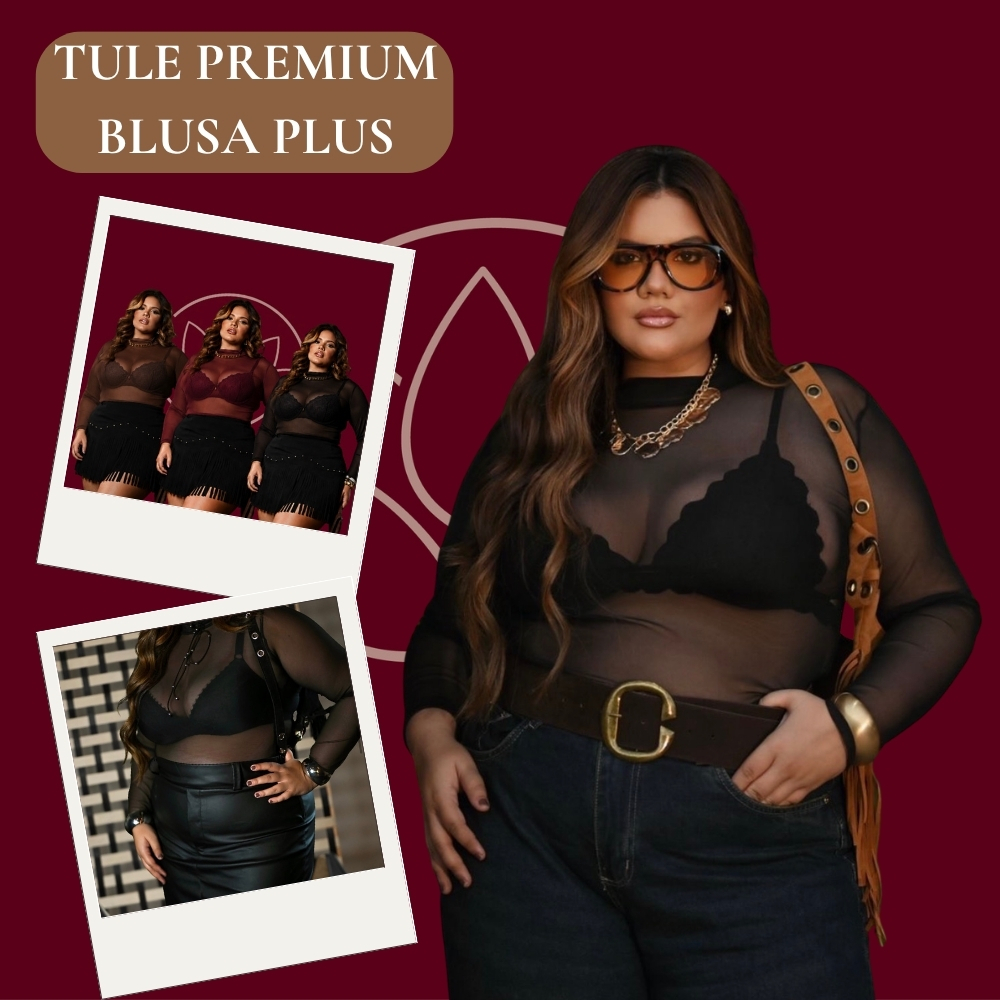 Blusa Manga Longa Segunda Pele Tule Gola Alta Cacharrel Moda Plus Blogueira Inverno Balada Blusa Manga Longa Segunda Pele Tule Gola Alta Cacharrel Moda Plus Blogueira Inverno Balada