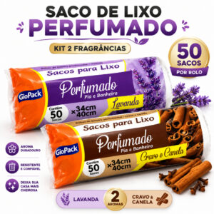 100 Sacos de Lixo Perfumados Lavanda ou Cravo e Canela Para Pia Banheiro Cozinha Neutraliza Odores - Oferta na Shopee