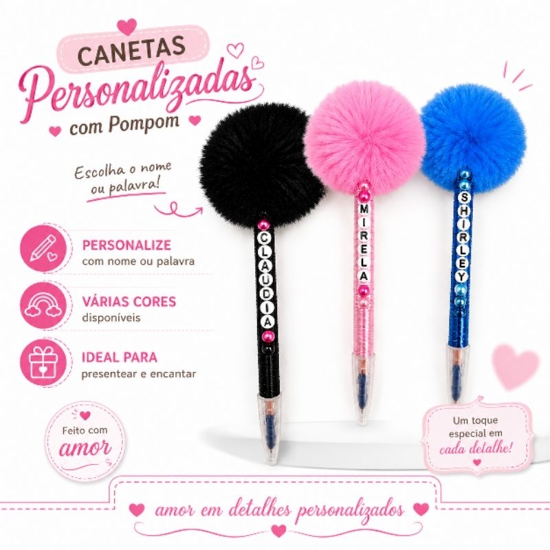 Caneta Personalizada Pompom com nome Presente Criativo delicado Caneta Personalizada Pompom com nome Presente Criativo delicado