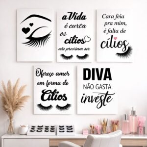 Kit 5 Placas Decorativas 10x15cm Cílios Lash Designer em Vinil – Decoração para Salão Alta Durabilidade - Oferta na Shopee