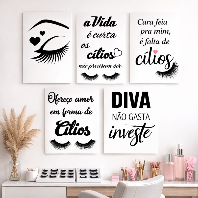 Kit 5 Placas Decorativas 10x15cm Cílios Lash Designer em Vinil – Decoração para Salão Alta Durabilidade Kit 5 Placas Decorativas 10x15cm Cílios Lash Designer em Vinil – Decoração para Salão Alta Durabilidade
