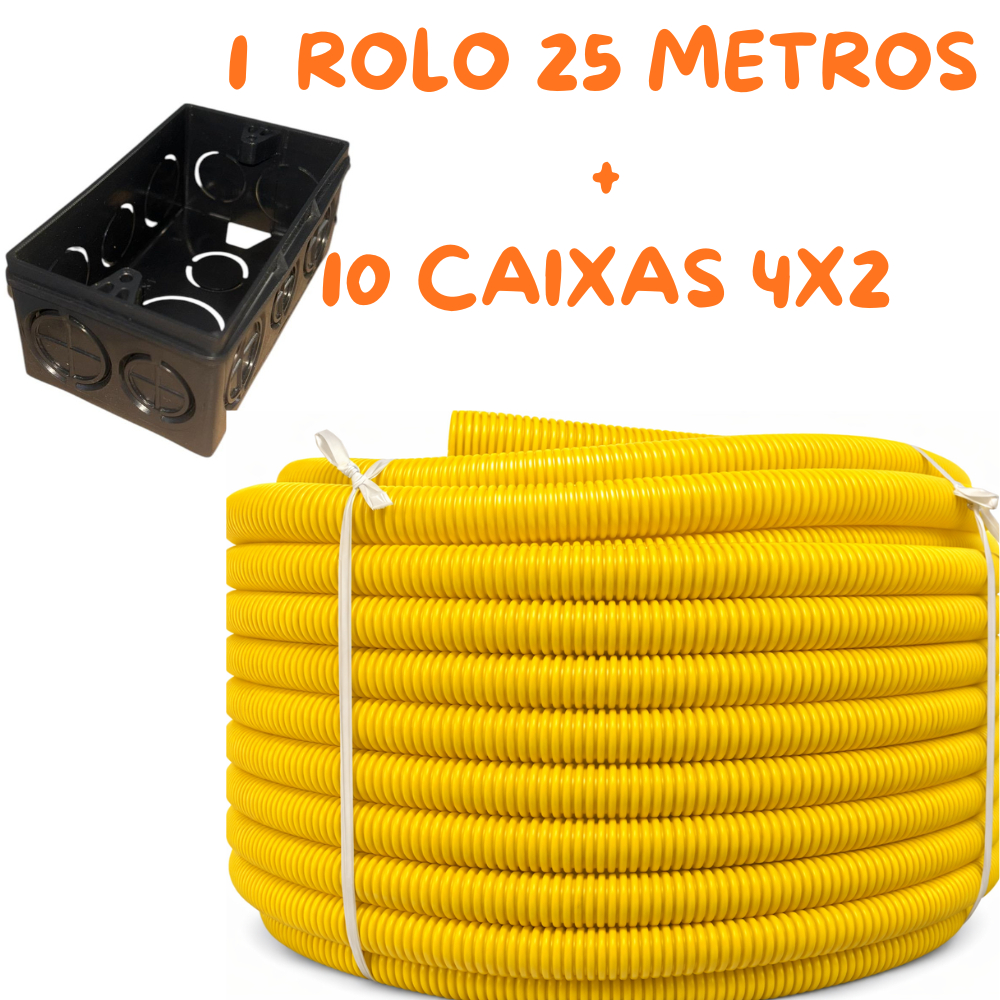 Kit 1 - 1 Rolo Conduite 25m + 10 Caixinhas 4x2 embutir Kit 1 - 1 Rolo Conduite 25m + 10 Caixinhas 4x2 embutir - Oferta na Shopee