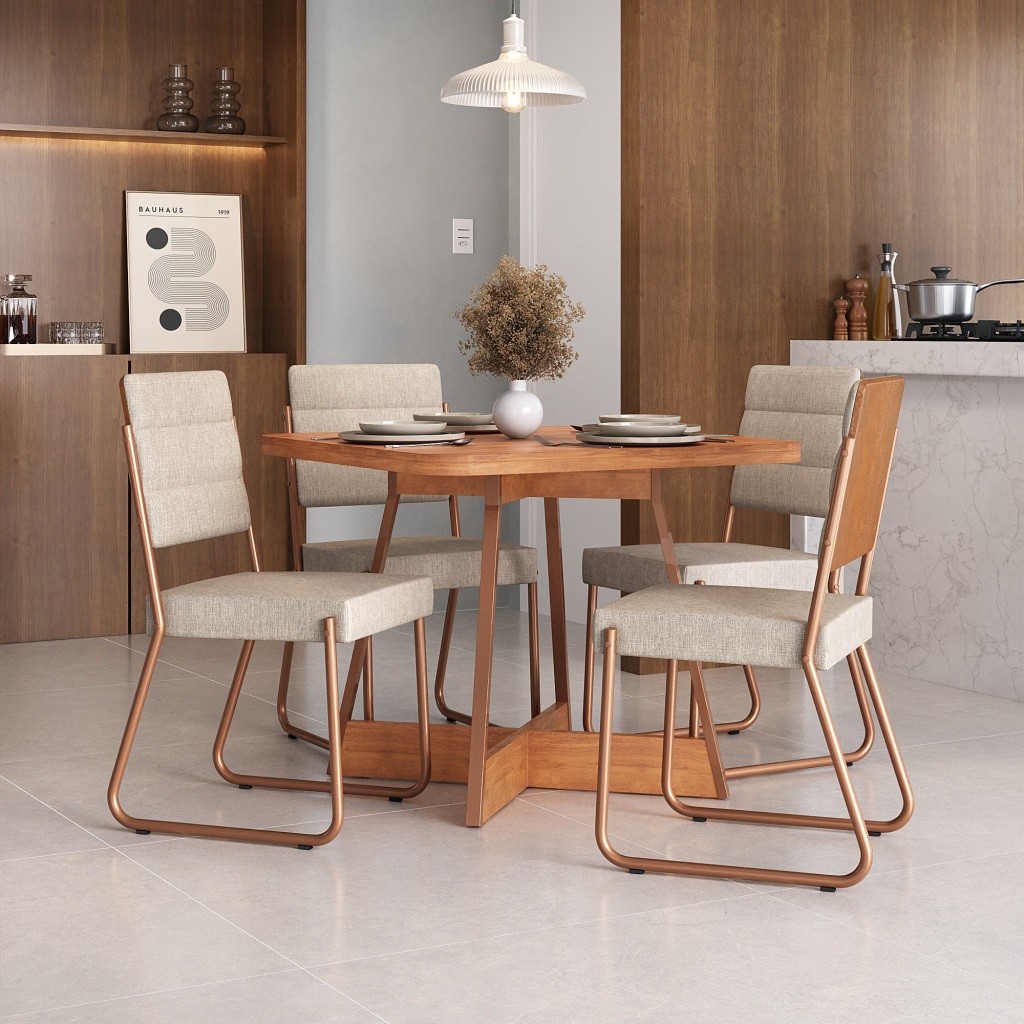Conjunto Sala de Jantar 4 Cadeiras Charlotte Carraro Nogal Conjunto Sala de Jantar 4 Cadeiras Charlotte Carraro Nogal