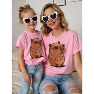 Kit Camiseta Mãe e Filha Combinando Estampa Capivara Fofa Tendencia - Oferta na Shopee