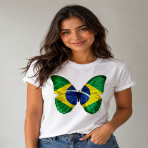 Camisa Feminina Brasil Borboleta Estampada Copa do Mundo 100% Algodão - Oferta na Shopee