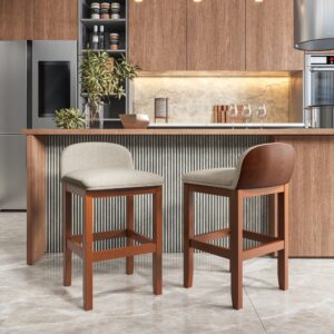 Conjunto kit 2 Banquetas Onix Baixa Estofada para Área Gourmet e Cozinha Pés Madeira Maciça - Oferta na Shopee