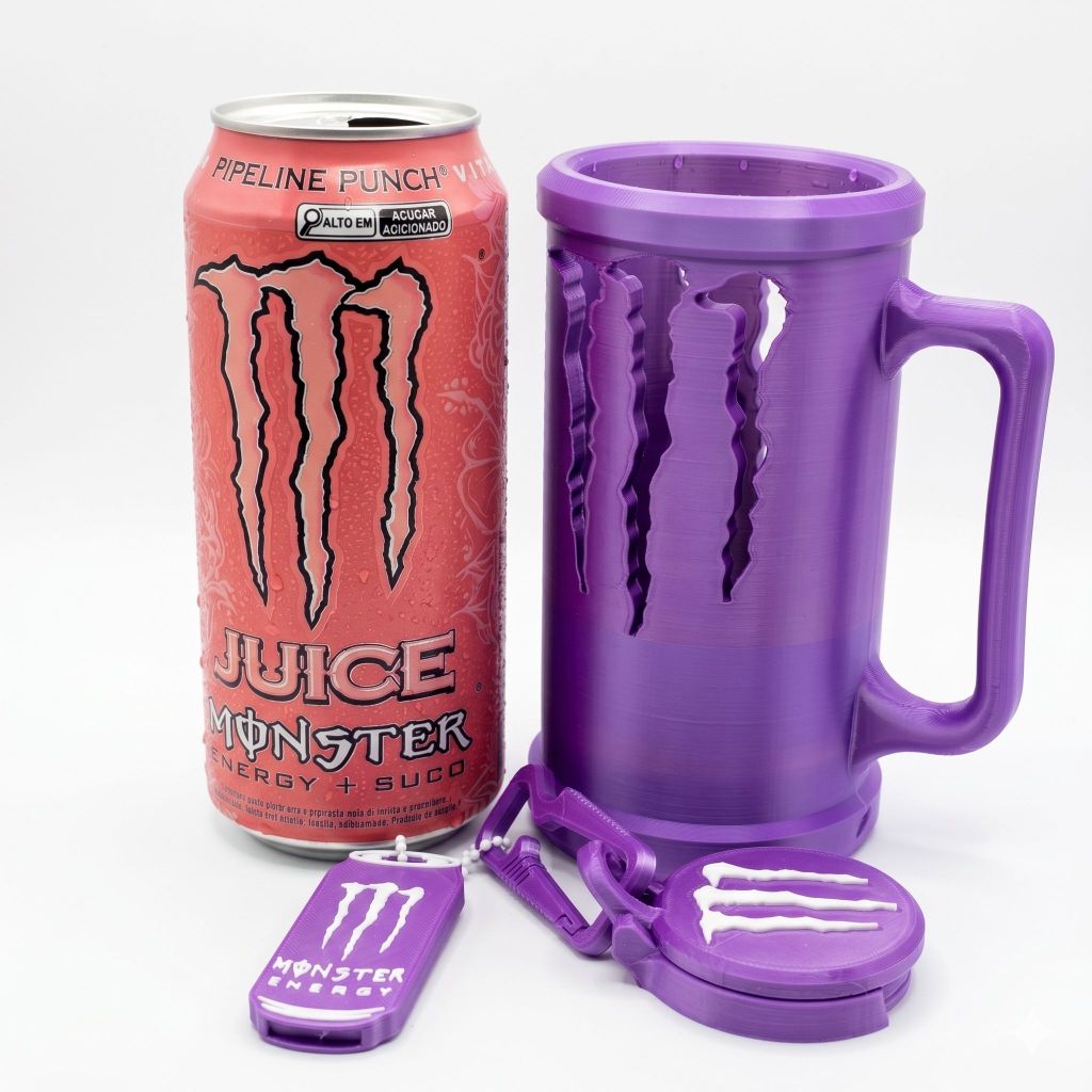 Kit Monster Porta-Lata 473ml | Tampa, Chaveiro e Abridor | Impressão 3D Kit Monster Porta-Lata 473ml | Tampa
