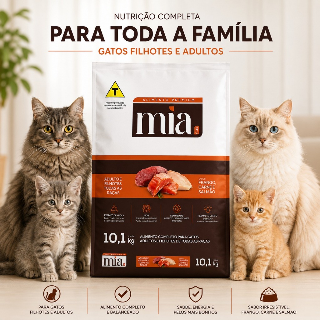 Ração Gato 10kg Filhote Adulto Mia Cat Premium 27% Proteína Ração Gato 10kg Filhote Adulto Mia Cat Premium 27% Proteína