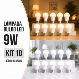 Kit 10 Lâmpada Led Bulbo 9w 3000k/6500k Branco Quente/Frio Bivolt 110v 220v Luz Amarela/Fria E27 - Oferta na Shopee