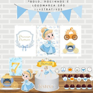 Kit festa em casa cinderela cute aniversário personalizado princesa baby mesversário só um bolinho conto de fadas - Oferta na Shopee
