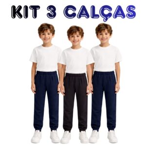 Kit 3 Calças Moletom Kyly Infanto Juvenil Flanelada Com Punho Menino Menina Inverno Felpada Escolar - Oferta na Shopee