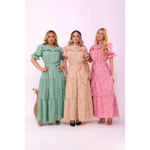 VESTIDO MIDI MODA CRISTÃ EM LESE BORDADO - Oferta na Shopee