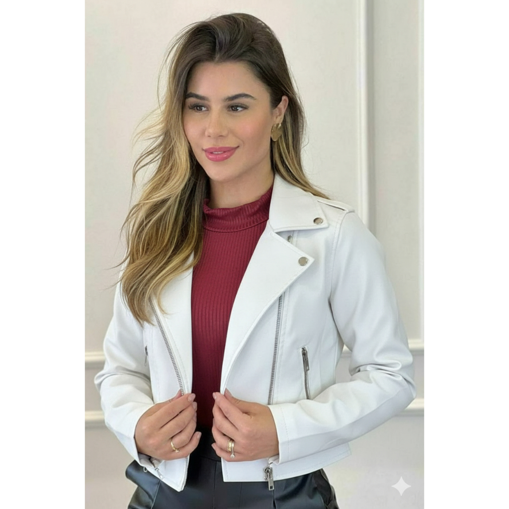 jaqueta De Couro Feminina Com Ziper Inverno Elegante jaqueta De Couro Feminina Com Ziper Inverno Elegante - Oferta na Shopee