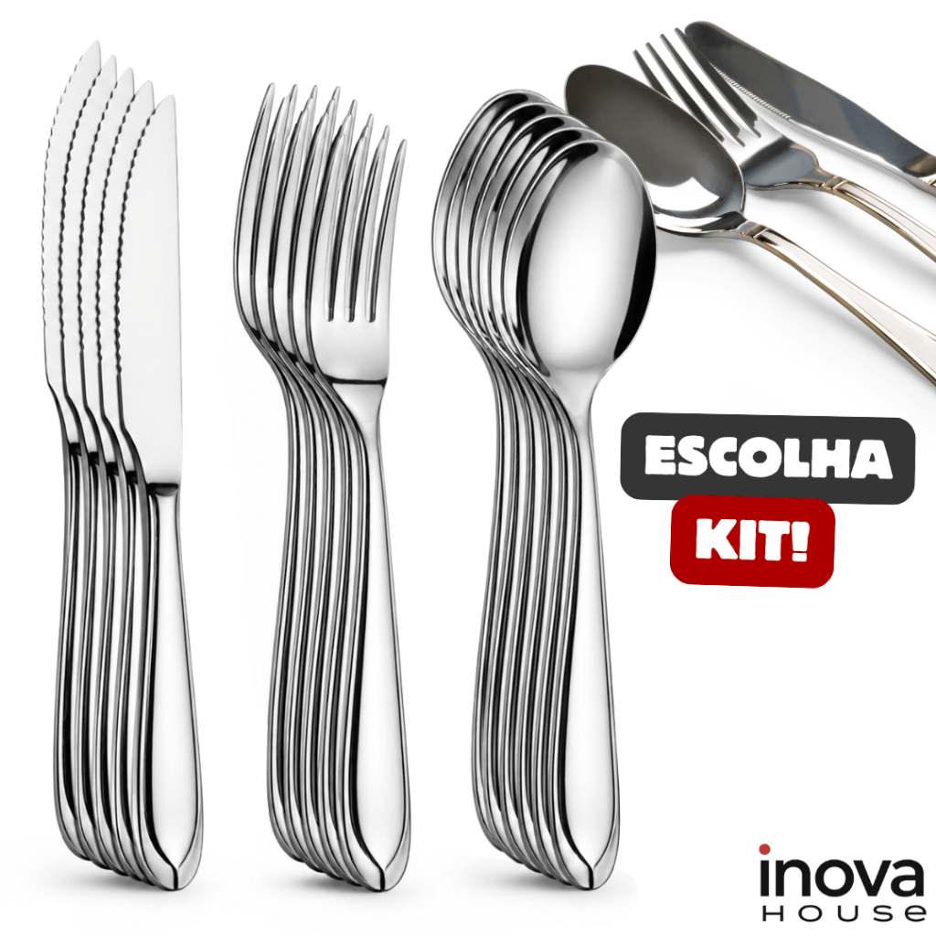 Jogo de Talhares Inox Escolha 36, 72 ou 108 Peças Faqueiro Completo Talheres Faca Garfo Colheres Jogo de Talhares Inox Escolha 36, 72 ou 108 Peças Faqueiro Completo Talheres Faca Garfo Colheres