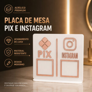 Placa De Mesa Pix e Instagram Personalizada QR Code Acrílico MDF Balcão Loja Comércio - Oferta na Shopee