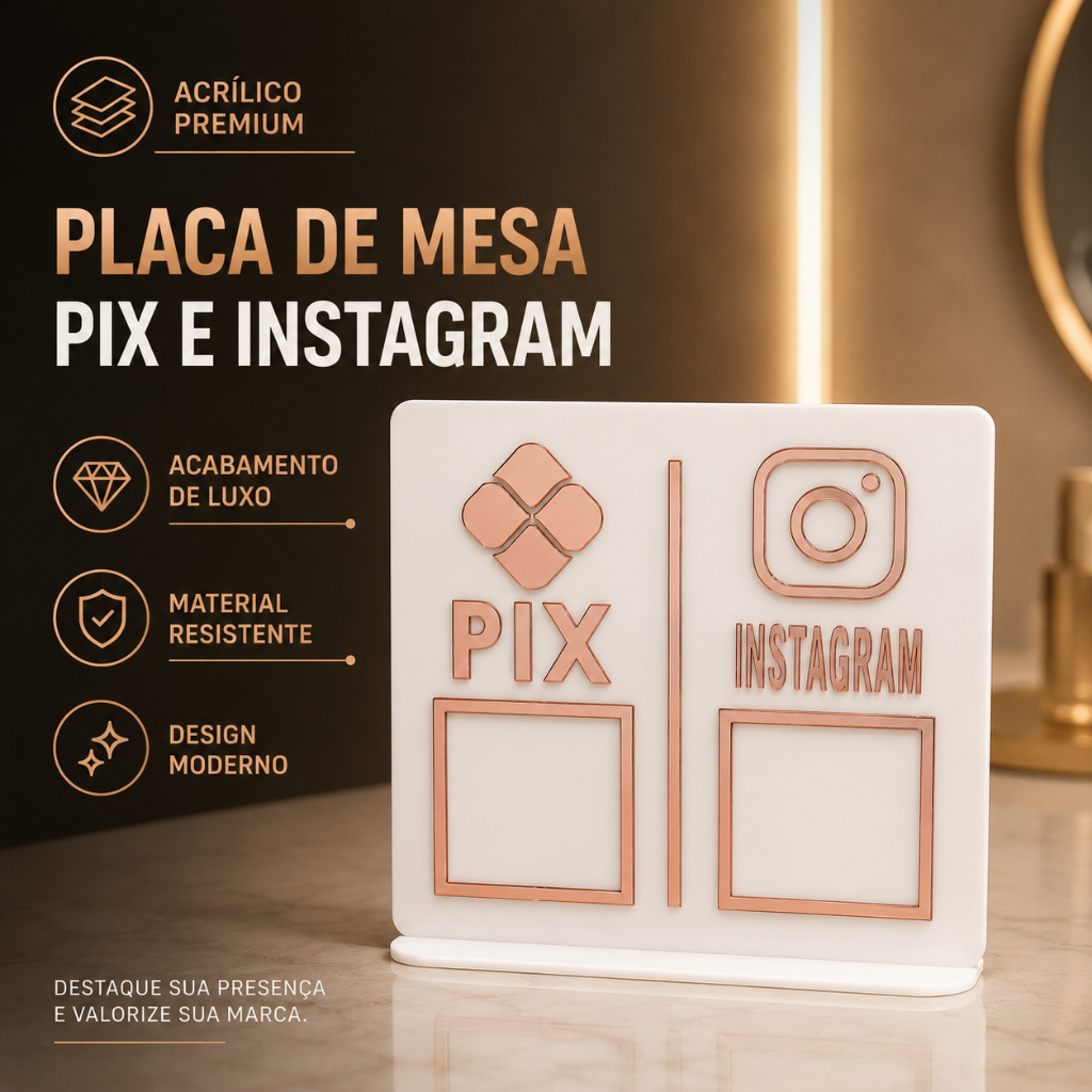 Placa De Mesa Pix e Instagram Personalizada QR Code Acrílico MDF Balcão Loja Comércio Placa De Mesa Pix e Instagram Personalizada QR Code Acrílico MDF Balcão Loja Comércio - Oferta na Shopee