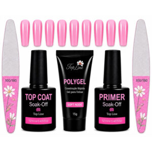 kit de Unhas Polygel Iniciante Alongamento de Unhas Manicure Top Coat Primer Lixa Moldem F1 Poligel - Oferta na Shopee