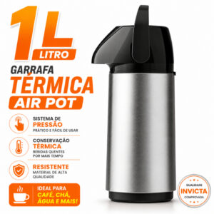 Garrafa Térmica Para Café Chá De Pressão Conserva Quente E Frio Air Pot New 1L - Invicta - Oferta na Shopee