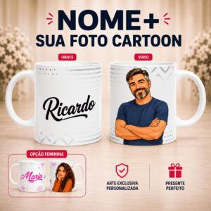 Caneca com Nome e Foto Caricatura/Cartoon | Presente Criativo - Oferta na Shopee