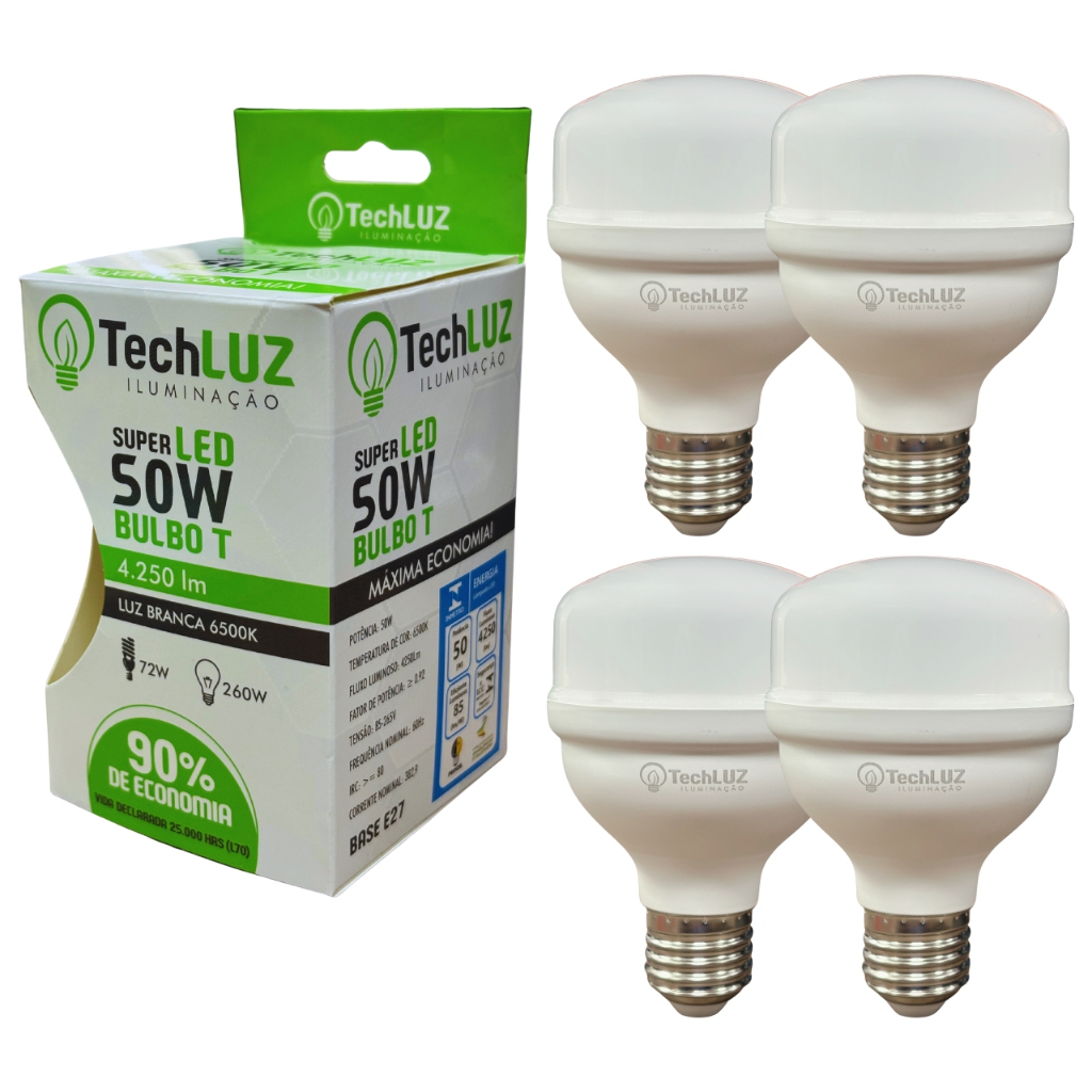 Kit 4 Lâmpadas Led 50W Bulbo 6500k Branco Frio (LUZ BRANCA) E27 Bivolt Inmetro Econômica Kit 4 Lâmpadas Led 50W Bulbo 6500k Branco Frio (LUZ BRANCA) E27 Bivolt Inmetro Econômica - Oferta na Shopee