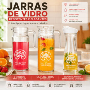 Jarras de Vidro Resistentes Suiça 1 Litro ou 880ml com Tampa e Alça para Suco Água Chá Bebida - Oferta na Shopee