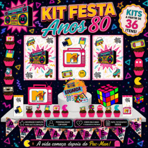 Kit Festa Fácil Kit Só Um Bolinho Anos 80 1980 Mêsversário Aniversário - Oferta na Shopee