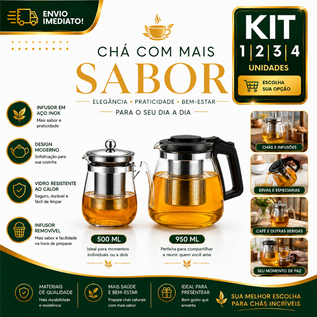 Chaleira Bule de Vidro 1/2/3/4 para Chá 500ml e 950ml com Infusor Aço Inox Filtro Premium Resistente ao Calor Chaleira Bule de Vidro 1/2/3/4 para Chá 500ml e 950ml com Infusor Aço Inox Filtro Premium Resistente ao Calor - Oferta na Shopee