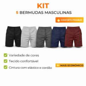 Kit 5 Bermudas masculina de moletom premium - Oferta na Shopee