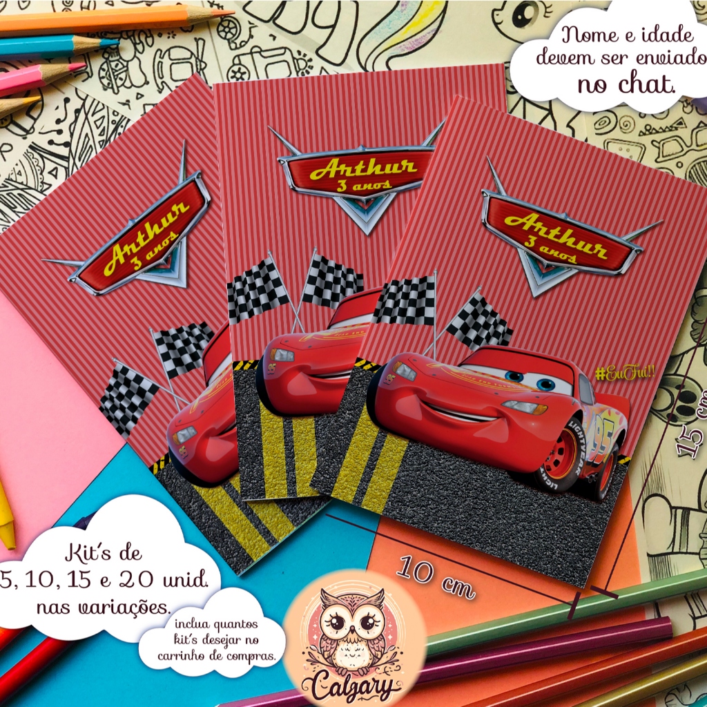 Revistinha de Colorir Carros Relâmpago McQueen Personalizada Lembrancinha Festa Infantil A6 Revistinha de Colorir Carros Relâmpago McQueen Personalizada Lembrancinha Festa Infantil A6