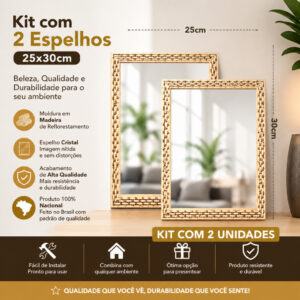 KIT COM 2 ESPELHOS 25x30 DECORATIVOS PREMIUM - Oferta na Shopee