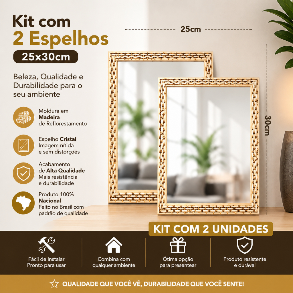 KIT COM 2 ESPELHOS 25×30 DECORATIVOS PREMIUM KIT COM 2 ESPELHOS 25×30 DECORATIVOS PREMIUM