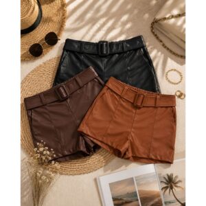 Short Feminino Courino Clochard/Cintura Alta com Cinto/ Blogueira Tendência 2026 - Oferta na Shopee