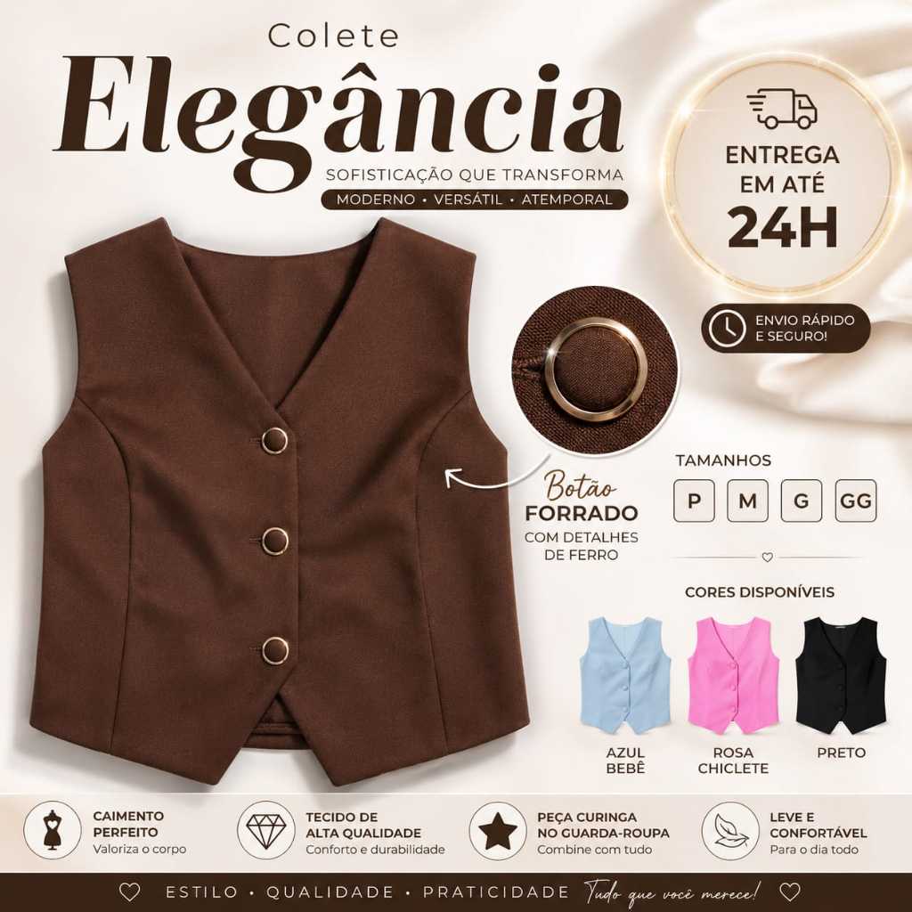 Colete Alfaiataria Elegance Premium Feminino Colete Alfaiataria Elegance Premium Feminino