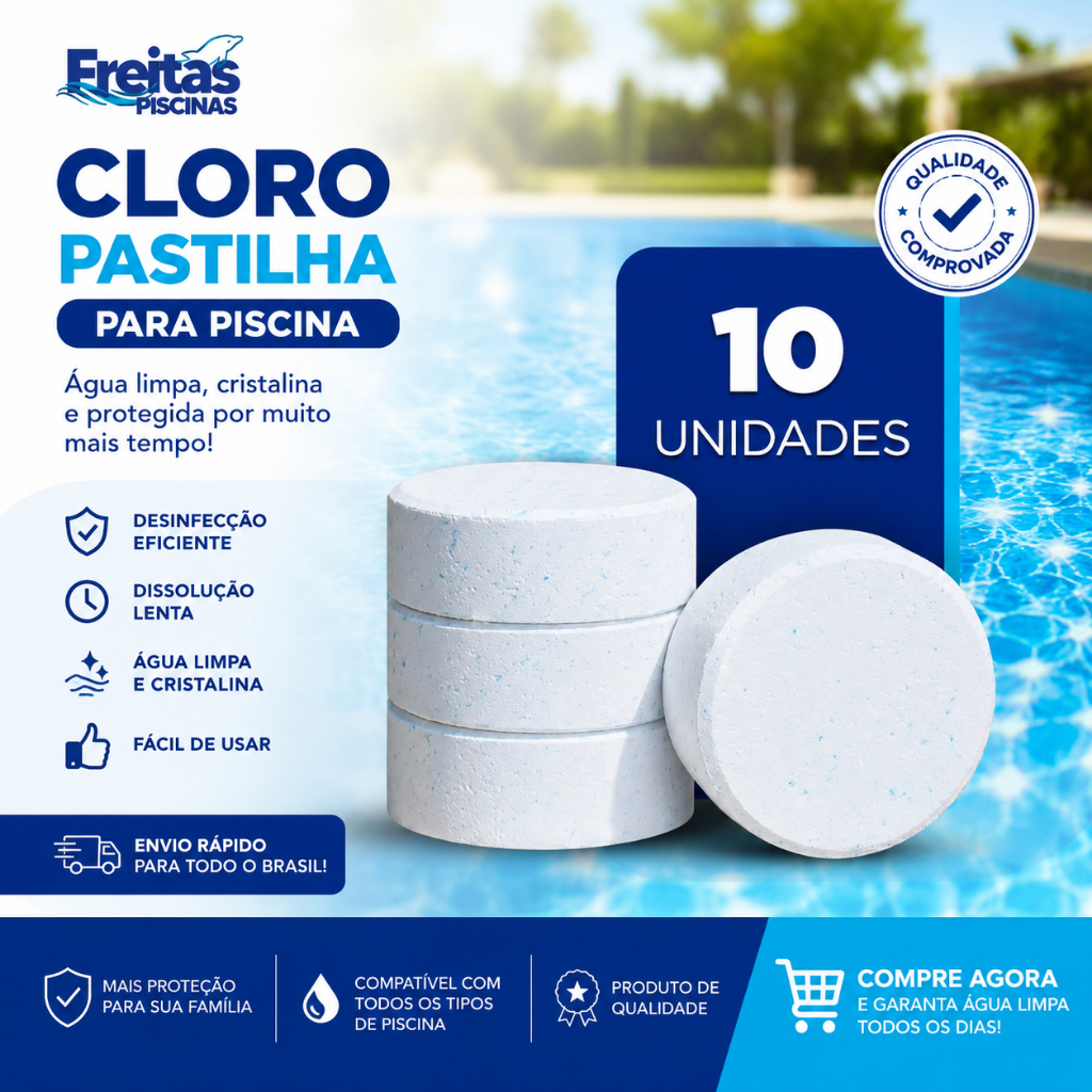 Kit 10 Pastilhas de Cloro para Piscina 200g | Água Limpa e Cristalina Kit 10 Pastilhas de Cloro para Piscina 200g | Água Limpa e Cristalina - Oferta na Shopee