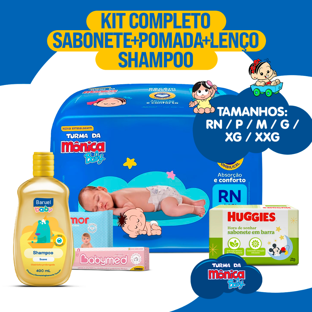 Kit 2 Pacote Fralda Infantil + Shampoo Baby + Pomada + Sabonete + Cotonete + 2 Pacotes Lenço Umedecido Kit 2 Pacote Fralda Infantil + Shampoo Baby + Pomada + Sabonete + Cotonete + 2 Pacotes Lenço Umedecido
