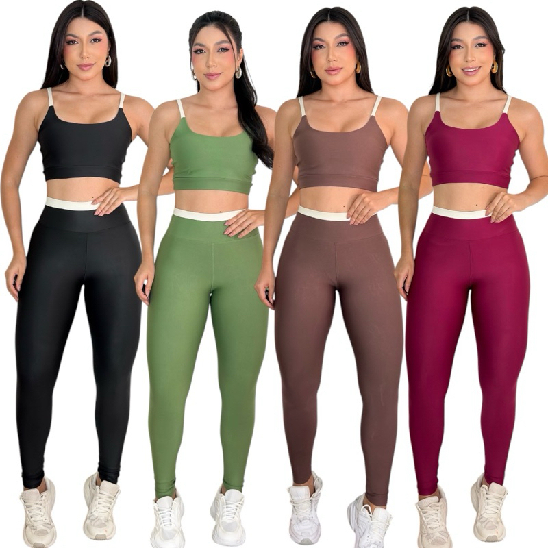 conjunto academia bicolor top alcinha com bojo removível calça legging zero transparência conjunto academia bicolor top alcinha com bojo removível calça legging zero transparência - Oferta na Shopee