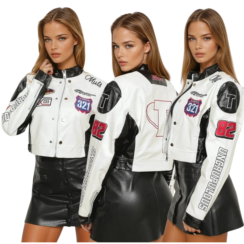 Jaqueta De Couro MUTS Motoqueira Estilo Racing Feminina + Plus Size G1 MODA GRINGA Tendência 2026 Jaqueta De Couro MUTS Motoqueira Estilo Racing Feminina + Plus Size G1 MODA GRINGA Tendência 2026